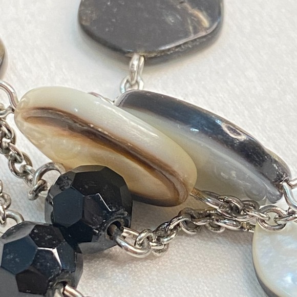 Lia Sophia Opera Necklace Agate Black Beads And Silver Tone Chain - Picture 4 of 5